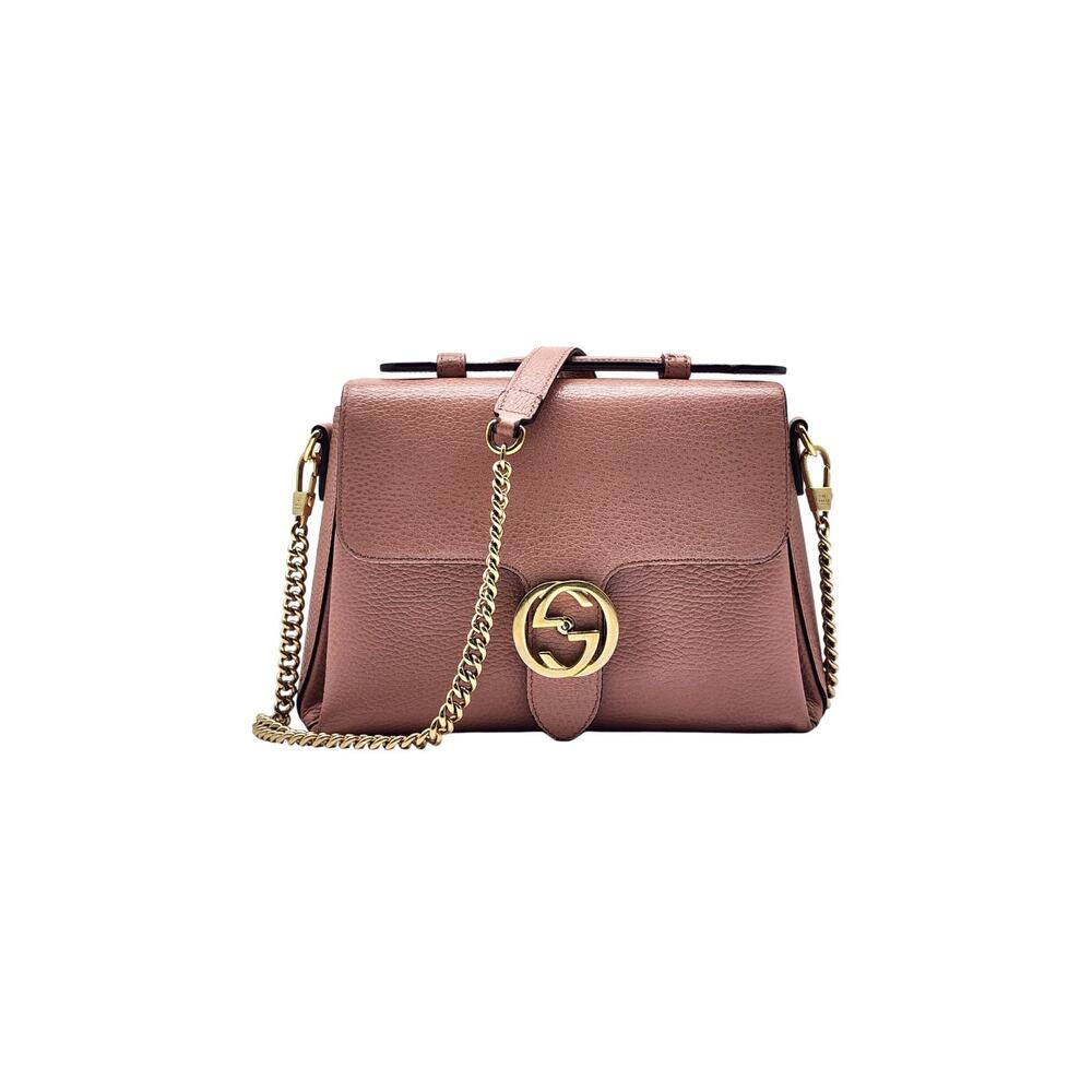 Gucci Marmont Dollar Pebbled Leather Interlocking Top Handle Bag Pink